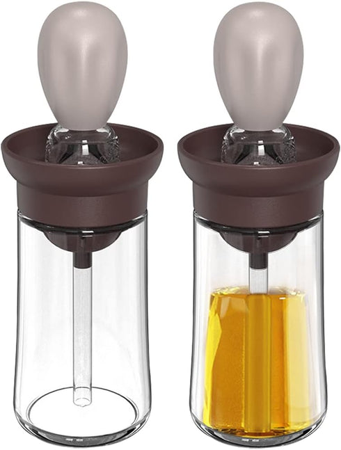 Oil Dispenser with Brush - 2 Pack 180ml Glass Olive Oil Dispenser Bottle with Basting Brush for Cooking Frying Baking Kitchen, T-OB21 Grey...