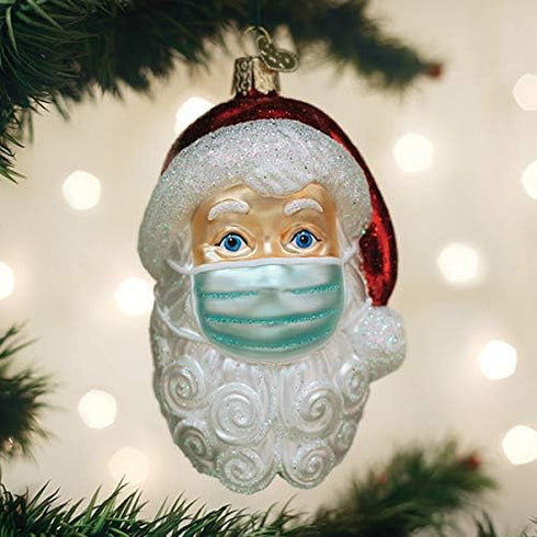 Old World Christmas Santa with Face Mask Blown Glass 2020 Unique Christmas Ornaments for Christmas Tree Decorations...