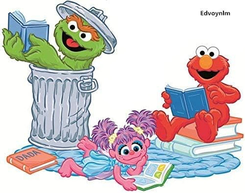 Elmo Abby Oscar Decal Book Reading Read Books Sesame Street Removable Wall Sticker Peel Self Stick Adhesive Art Home Kids Room Decor Vinyl Decorat...