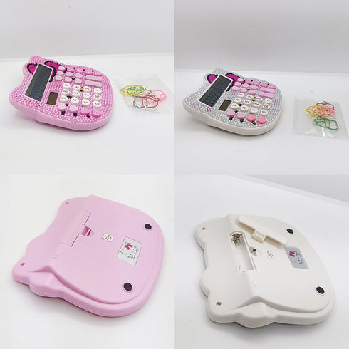 2 Pack Solar Calculator White Pink Rhinestones Calculators Large Display Battery Solar Desk Calculators Best Accounting Calculators Full Crystal C...