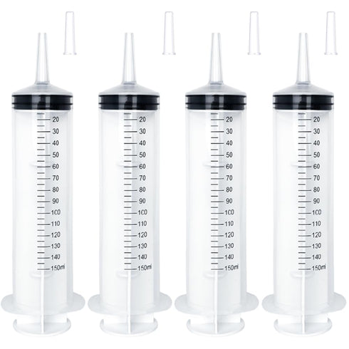 4 Pack 150ml/cc Large Syringe with Cap, Individually Sterile Sealed Plastic Liquid Syringes with Measurement for Scientific Labs, Measuring Liquid...