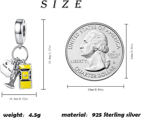 ARTCHARM I Love New York Statue of Liberty Charm 925 Sterling Silver European-Style Bead Charm...