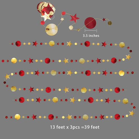 Cheerland Gold Red Party Decorations Star Garland Starry Night Streamers Burgundy Circle Dots Moon Hanging Twinkle Little Star Backdrop Birthday V...