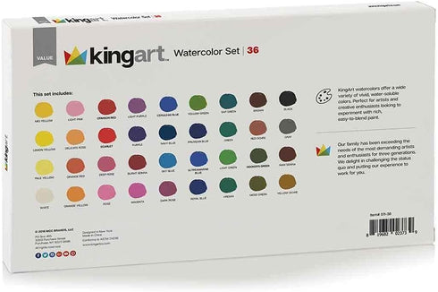 KINGART 511-36 W/Brush, Set of 36 Watercolor Paint Set, Assorted 36 Piece...