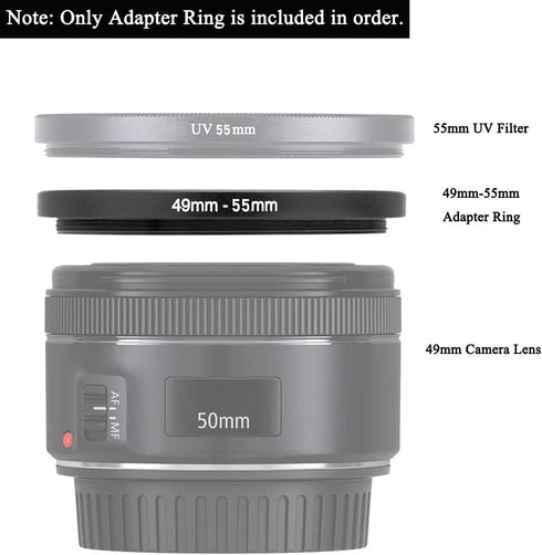 49mm-55mm Step Up Ring(49mm Lens to 55mm Filter, Hood,Lens Converter and Other Accessories) (2 Packs), Fire Rock 49-55 Aerometal Camera Lens Filte...