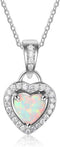 Sterling Silver Heart Shape Created Opal Pendant Necklace (6mm Opal Halo Heart)...