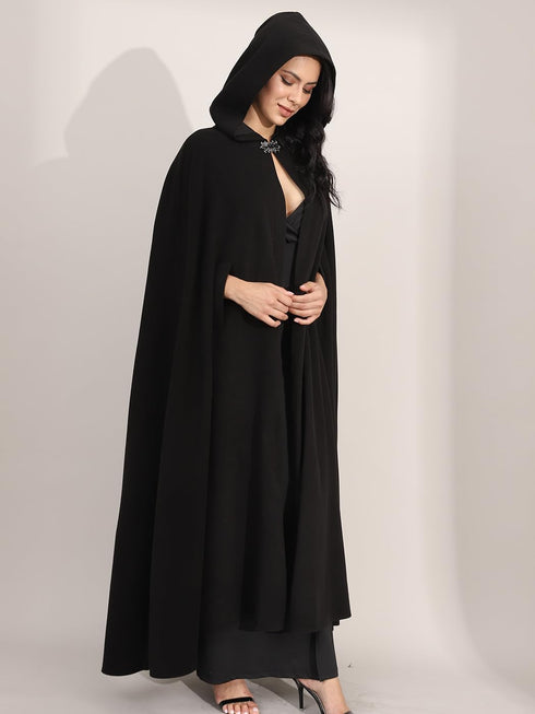 Unicra Halloween Hooded Cloak Black Long Party Cape Renaissance Cosplay Costume Robe with Rhinestone Brooch for Women and Men...