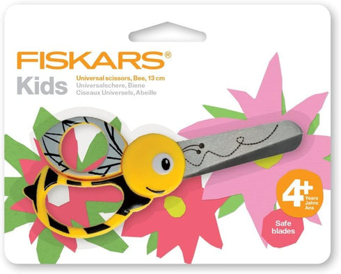 Fiskars Children's Animal Scissors with Bee Motif, From 4 years, length: 13 cm, For right and left handers, Stainless steel blade/plastic handles,...