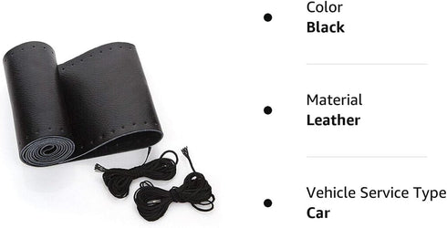 Leather Steering Wheel Cover Lace Up, Stitch On Wrap, Universal Fit 13-20 inch Car Truck SUV Pickup Boat, A Whole Piece of Cowhide, DIY Stitch w/N...