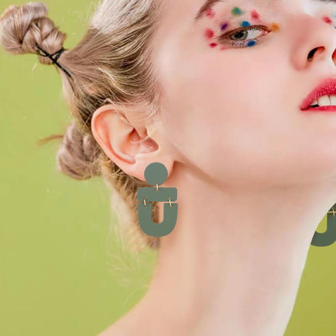 4 Pairs Geometric Drop Dangle Earrings Lightweight Polymer Clay Stud Earrings Handmade U Shape Boho Geometric Earrings Irregular Geometric Stateme...