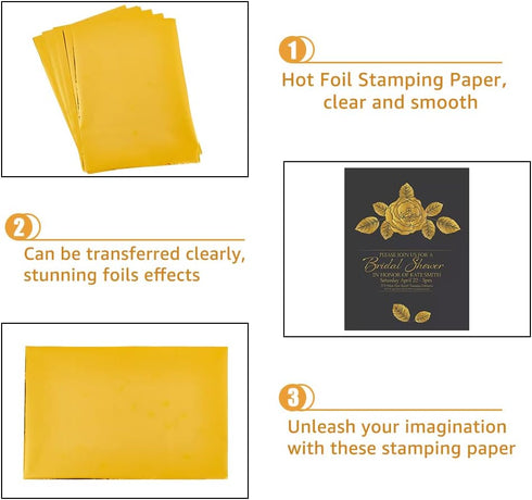 SUPERFINDINGS 100Pcs A5 Hot Foil Transfer Sheets Gold Hot Foil Stamping Papers 21.1x14.6cm Heat Transfer Foil Paper for Card Making Craftwork Scra...
