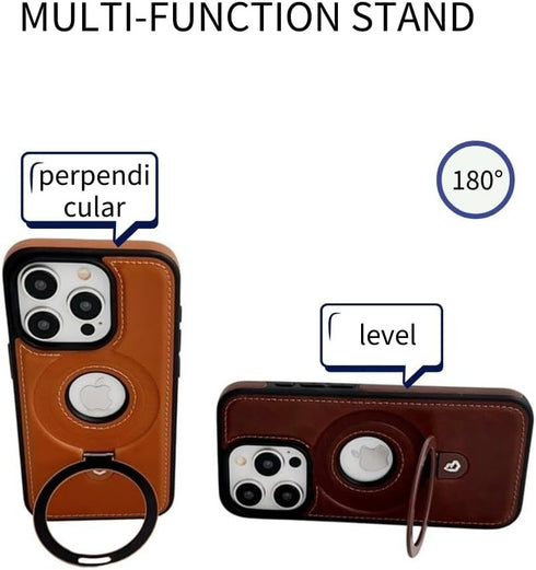 Leather Material with Metal Magnetic Folding Stand,Luxury Leather Invisible Stand Phone Case Cover for iPhone 12-15 (Brown,iPhone13 Pro)...