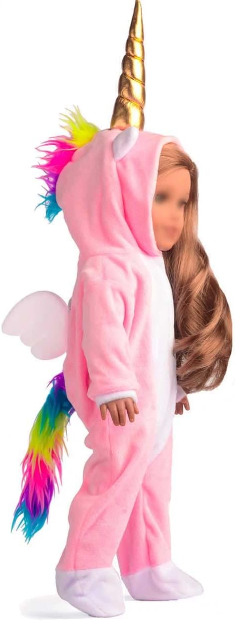 18 Inch Doll Clothes Unicorn Onesie Pajamas Rainbow Color Hair Bow Clips Costume Fits 18 Inch Doll (Doll Not Included)...