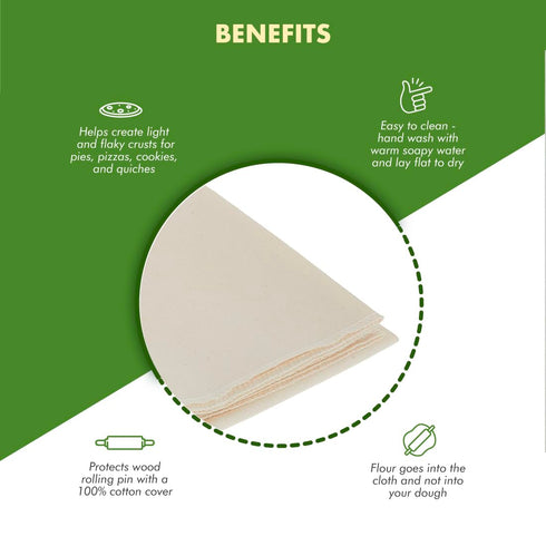 Regency Wraps Natural Pastry Cloth 20"x24" with 15”Rolling Pin Cover, 100% Cotton for Non-stick Dough Rolling, Achieve Perfect Dough for Baked Goo...