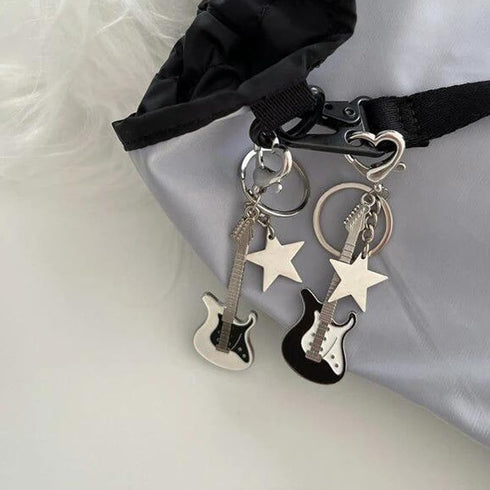 Punk Music Bass Electric Guitar Keychain, Guitar Love Heart Star Key Teens Girls Music Lovers...