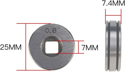 2Pcs 0.8/1.0mm Roll Wheels Knurled Groove Wire Feed Drive Rollers 25mm0.8mm 1.0mm Knurl K Groove for Steel Aluminum Flux Cord Wire Soldering Suppl...