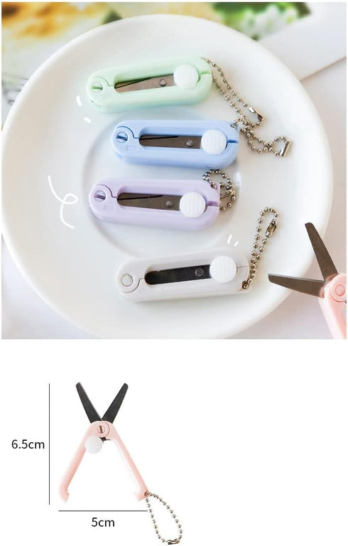 5 Packs Morandi Mini Folding Scissors with Keychain Small Telescopic Foldable Scissors Portable Safe Pocket Travel Scissors Retractable Kids Shear...