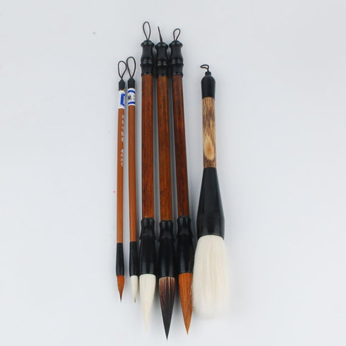 NWFashion Wood Carving Calligraphy Sumi Brush Hanger Calligraphy Rosewood Stand Shelf 12pins Chinese Brush Holder … (6 Brush+Holder)...
