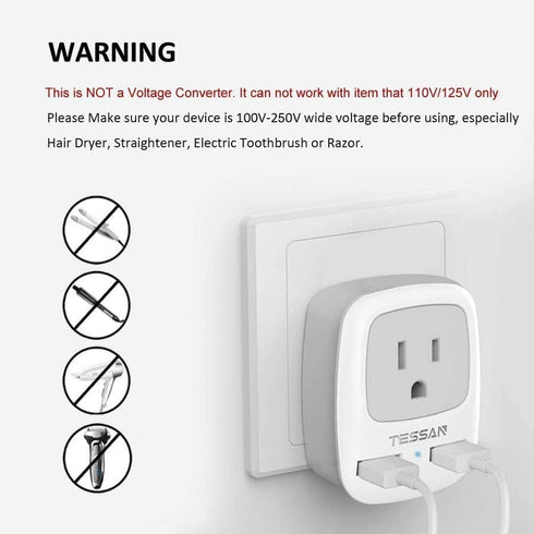 TESSAN UK Ireland Hong Kong Power Adapter, International Travel Plug with 2 USB, Type G Converter Outlet Adaptor Charger for USA to British Englan...
