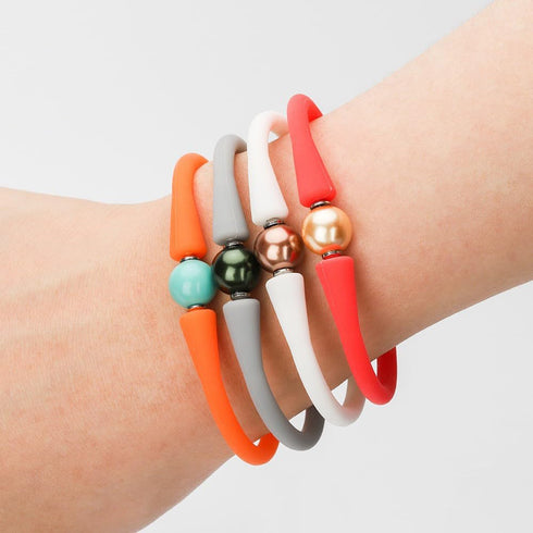 Silicone dainty Freshwater Pearl Bracelets,Womens Charm Bangle Jewelry,Colored Dainty Personalized Stretch Mood Rubber Bands Bangles for Men and W...