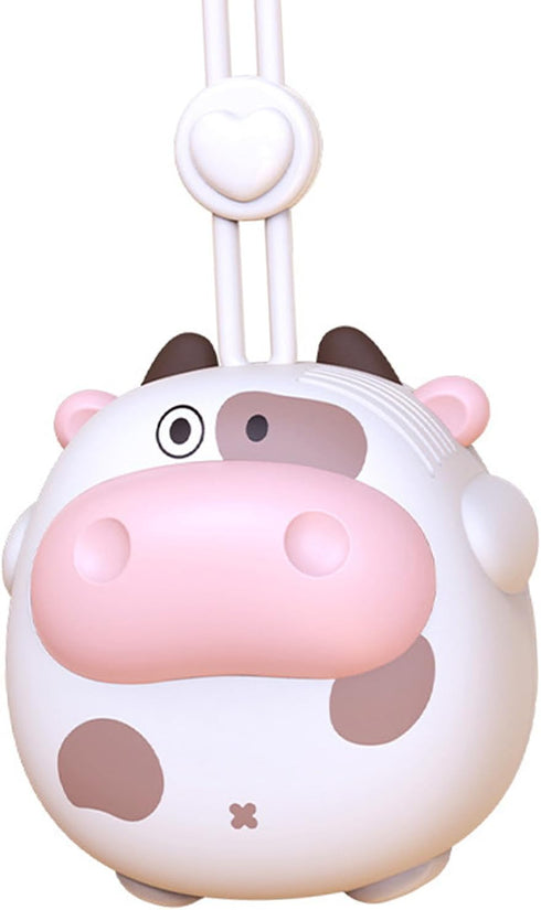 Cartoon Hanging Neck Fan, Portable Battery Powered Mini Personal Necklace Fan with Adjustable Lanyard USB Rechargeable Hands Liberating(cow white)...