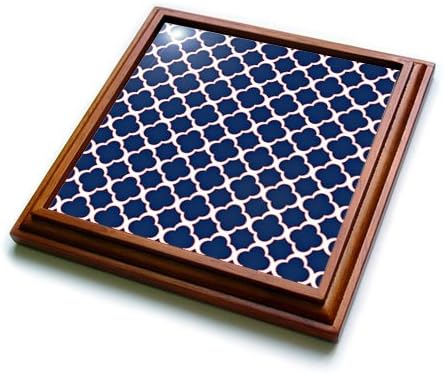 3dRose Quatrefoil Pattern Navy Blue & White with Red Accent Trivet with Ceramic Tile, 8 by 8", Brown...