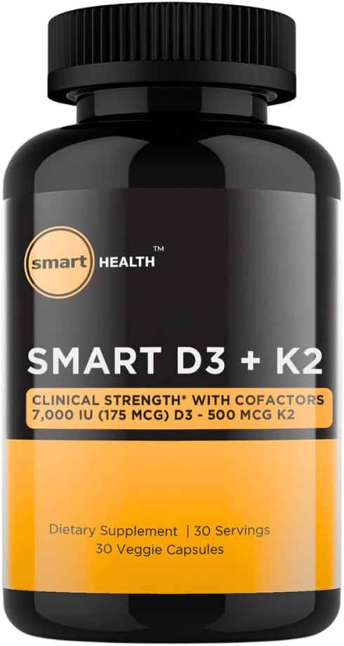 Vitamin D3 + K2 - Bone Health & Immune Support - 7000 IU(175 MCG)D3 + 500 MCG K2 - Cofactors B6, Magnesium & Zinc - Gluten Free, Vegan, Non-GMO - ...