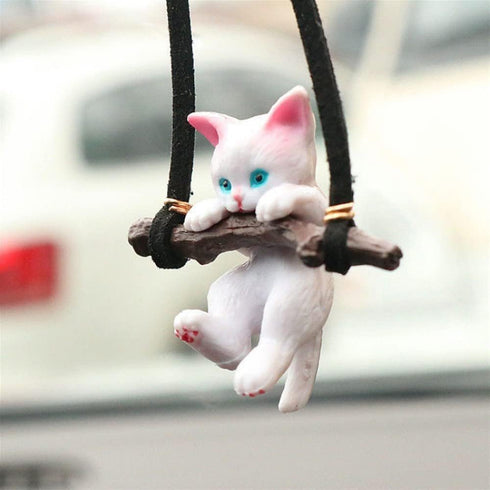 ZOSTLAND White Swing Ornament Twig Car Auto Rear View Mirror Hanging Decoration Suspension Pendant Accessories Applicable to Car Truck SUV (Cat)...
