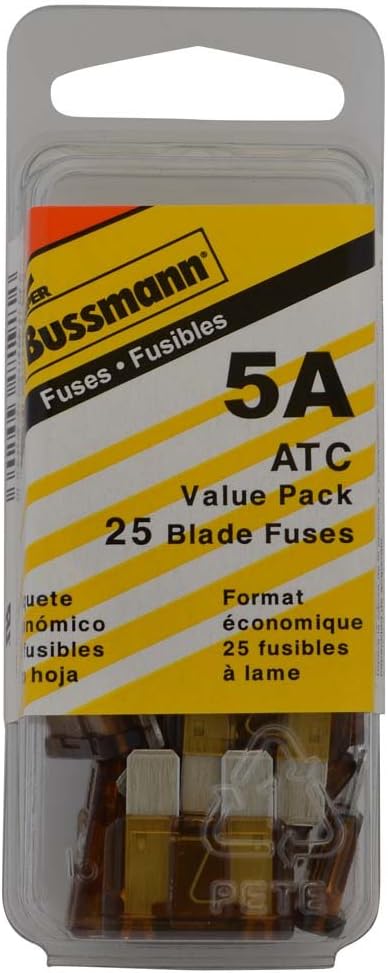 Bussmann (VP/ATC-5-RP) Tan 5 Amp 32V Fast Acting ATC Blade Fuse, (Pack of 25)...