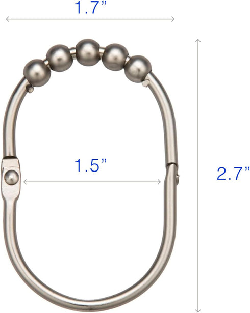 2LB Depot Wide Shower Curtain Rings/Hooks Set, Decorative Brushed Satin Nickel Finish, Easy Glide Rollers,100% Rustproof Stainless Steel, Set of 1...