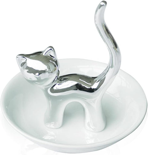 Lependor Cute Animals Cat Ring Holder Ring Dish Jewelry Holder Rings Bracelets Earrings Trinket Tray for Women Girls Birthday Gift - Silver Cat...