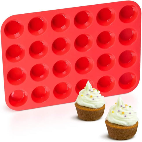CAKETIME Silicone Muffin Pan Mini 24 Cups Cupcake Pan, Nonstick Food Grade Silicone Baking Pan 1 Pack...
