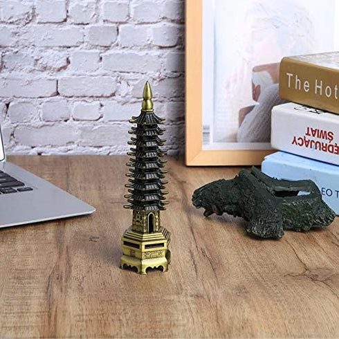 Tower Statue Tower Model Metal Alloy Pagoda Zen Garden Miniature Feng Shui Decoration for Office Home Desktop Ornaments Collectible Figurines...