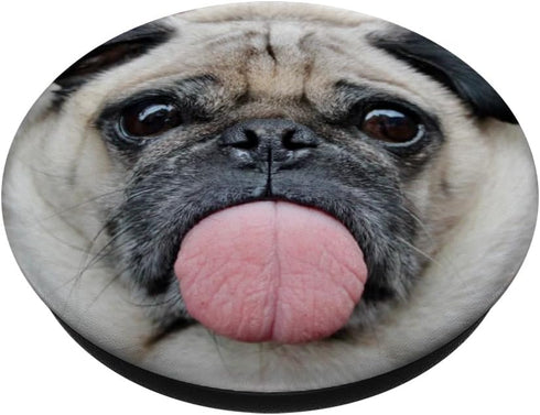 Funny Pug Sticking Out Tongue PopSockets PopGrip: Swappable Grip for Phones & Tablets PopSockets Adhesive PopGrip...