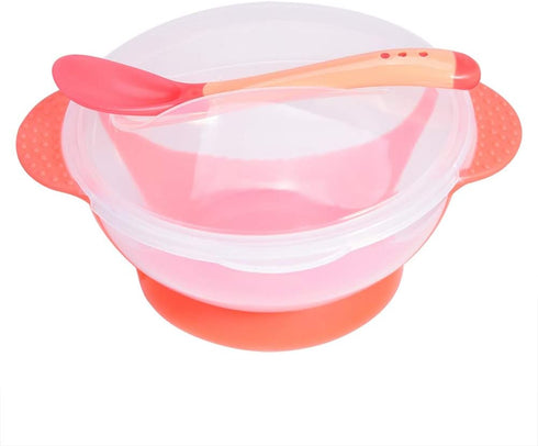 Suction Bowls for Baby, Children Slip Resistant Feeding Bowls with Sensing Spoon Cover for Home(Pink)...