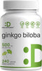 DEAL SUPPLEMENT Ginkgo Biloba 500mg Per Serving, 240 Capsules, 4 Month Supply – Grown in Northern Asia – Extra Strength, Promotes Brain Function...