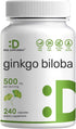 DEAL SUPPLEMENT Ginkgo Biloba 500mg Per Serving, 240 Capsules, 4 Month Supply – Grown in Northern Asia – Extra Strength, Promotes Brain Function...