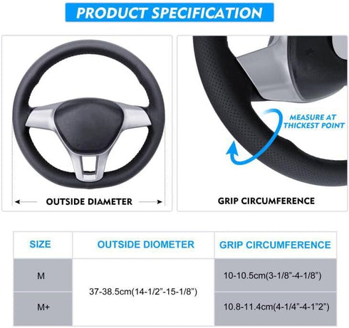 Leather Steering Wheel Cover, Breathable Non-Slip Design, Soft and Comfortable Feeling, Universal 15 Inch Auto Car Steering Wheel Stitch on Wrap?S...