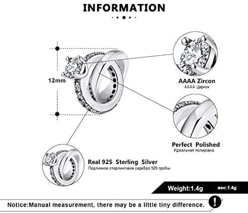 Ginger Lyne Collection Wedding Ring Set Engagement Charm for Bracelet or Necklace for Women Hearts European Bead Clear Cubic Zirconia Sterling Sil...