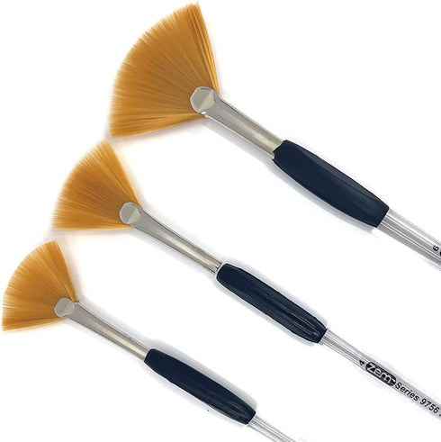 ZEM Brush Rocket Student Gel Grip Ergonomic Fan Short Acrylic Handle Artist Paint Brush Set Sizes 2,4,6...
