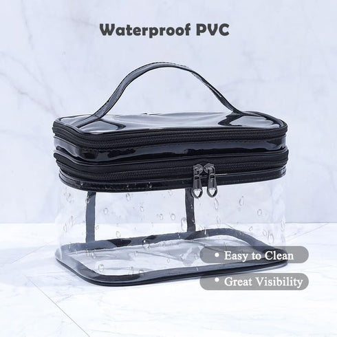 Clear Makeup Case, Transparent Double Layer Toiletry Bag, Waterproof PVC Travel Cosmetic Case for Skincare Products (Black)......