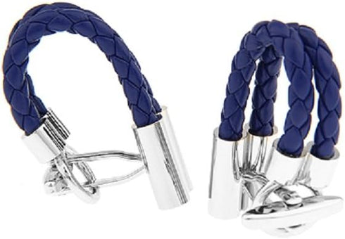 Leather Braided Blue Pair Cufflinks in a Presentation Gift Box & Polishing Cloth...