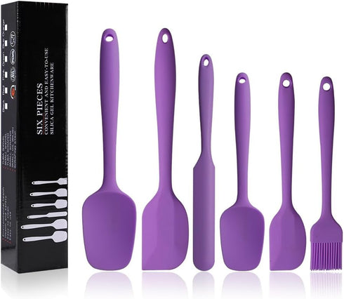 Silicone Spatulas Set, Rubber Spoon Spatula Heat Resistant Spoonula One Piece Design Seamless Spatula Non-Stick Scrapers Baking Mixing Tool (Purpl...