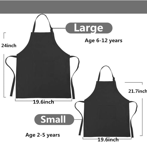 Kids Apron and Chef Hat Set, Adjustable Cotton Child Aprons with Large Pocket Black Girls Boys Kitchen Bib Aprons for Cooking Baking Painting...