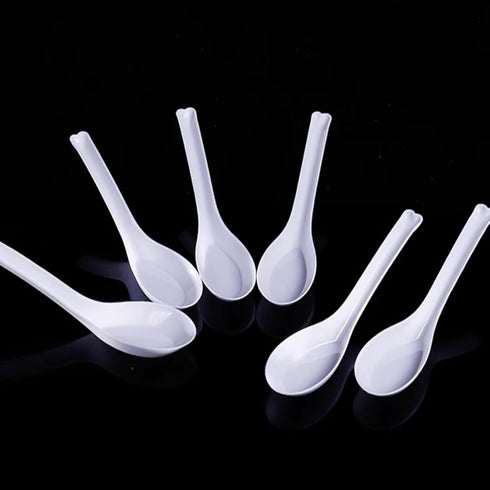 Disposable wihte Plastic Spoons, 50 PCS Asian Soup Spoons,Chinese Spoons,tasting spoon,front dish spoon,Plastic Cutlery(White flat bottom)...