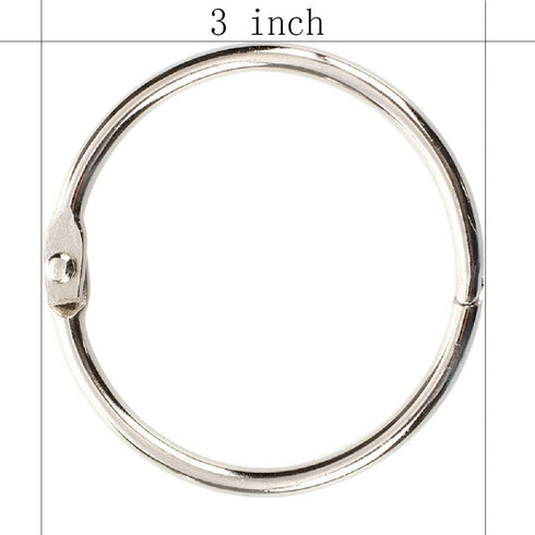 3Inch (12 Pack) Loose Leaf Binder Rings, Nickel Plated Steel Binder Rings, Keychain Key Rings, Metal Book Rings, Silver, for School, Home, or Offi...
