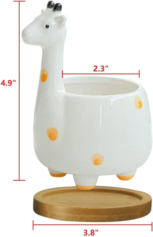 GeLive Giraffe Succulent Planter Indoor Tabletop Ceramic Plant Pot Kitty Ornament Animal Flower Decor Vase with Drainage Tray for Succulents or Mi...