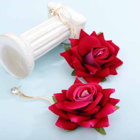 Denifery Boho Red Rose Earrings Rose Flower Dangle Drop Stud Earrings with Sparkly Crystal for Women Statement Jewelry Gifts...