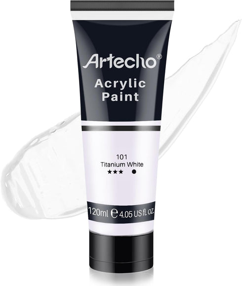 Artecho White Acrylic Paint, Titanium White Paint (120ml / 4.05oz) Tubes, Art Craft Paints for Canvas Painting, Rock, Stone, Wood, Fabric, Art Sup...