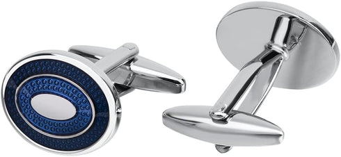 Fomissky Oval Navy Blue Cufflinks for Men Silver Plated, Personalized Men's Cuff Links Groom Wedding Gifts Tuxedo Business Shirt Accessories...